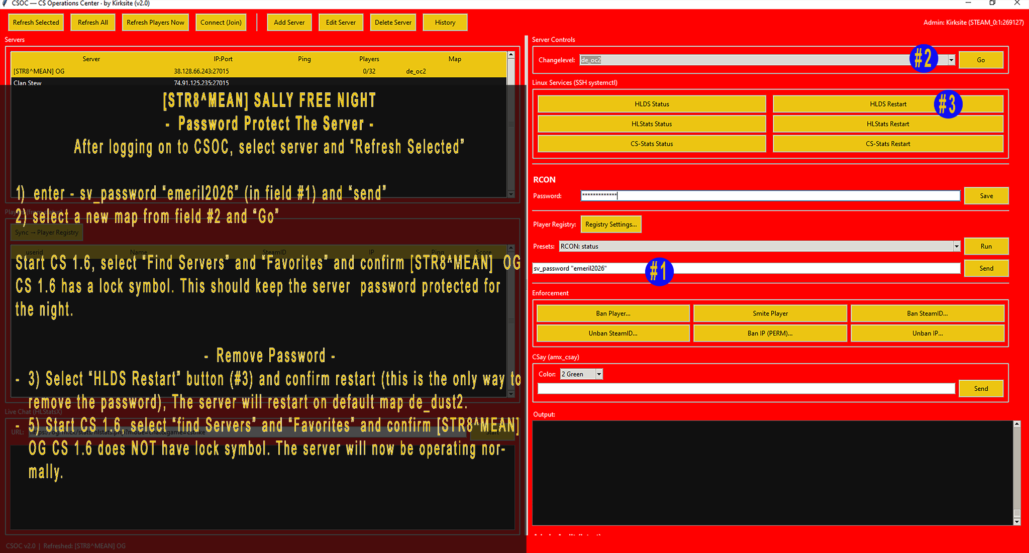 CSOC server password protection instructions